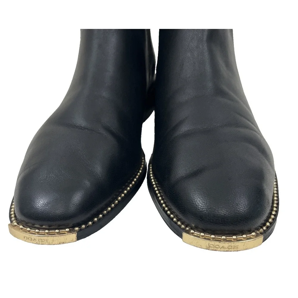 Coach Women Nichole Bootie Size 9 Gold Studded Chelsea Coach Name on Toe